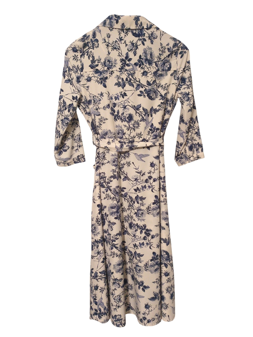 Ashley & Sage Blue Floral Button-Up Dress With Tie Belt Size M 3/4 Sleeve - Picture 4 of 4